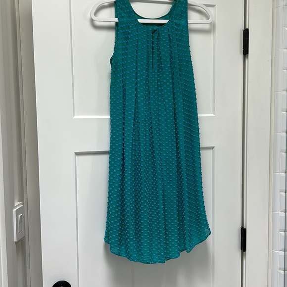 Teal Anthropologie dress, size 2, features silk and cotton overlay with liner. - Picture 2 of 3